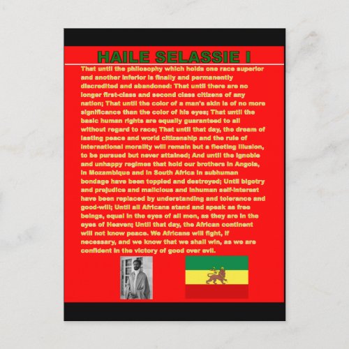 Haile Selassie Famous War Speech to UN 1963 Postcard