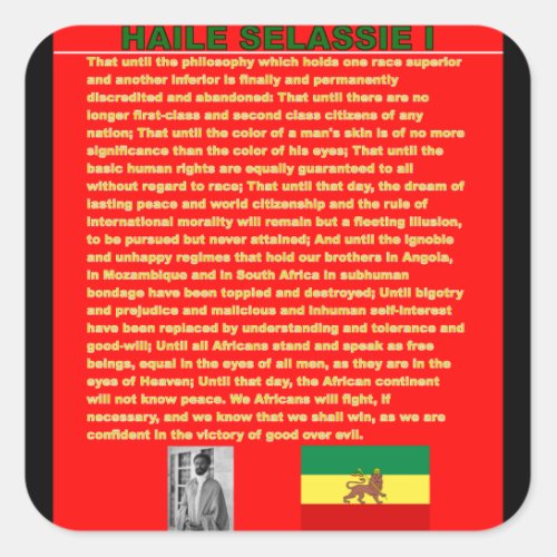 Haile Selassie Famous War Speech to UN 1963 Square Sticker