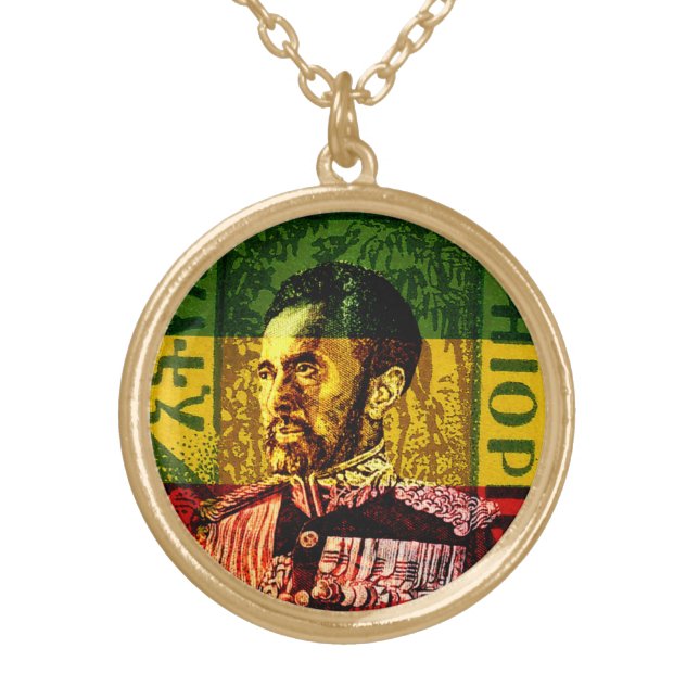 Haile Selassie Gold Plated Pendant (Front)