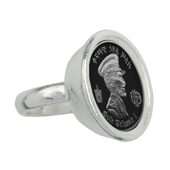 Haile Selassie - HIM - Rastafari - Jah Silver Ring (Side)