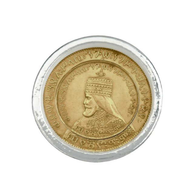Haile Selassie I HIM Jah Rastafari Rasta Jah Bless Ring (Front)