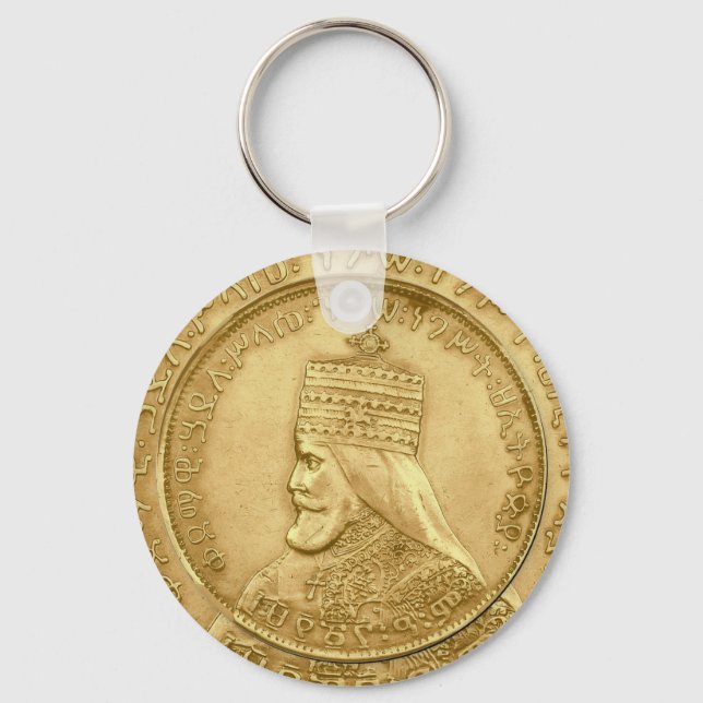 Haile Selassie I Jah Rastafari HIM Gold Rasta Keychain (Front)