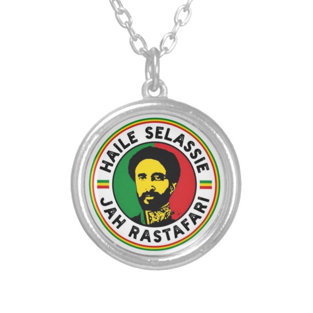 Haile Selassie I Jah Rastafari Rasta Africa Roots Silver Plated Necklace (Front)