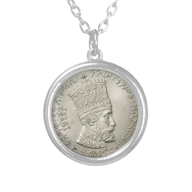 Haile Selassie I Jah Rastafari Rasta Africa Roots Silver Plated Necklace (Front)