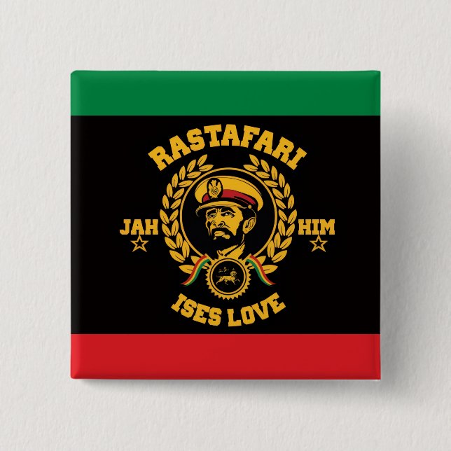 Haile Selassie I Jah Rastafari Reggae Rasta Button (Front)