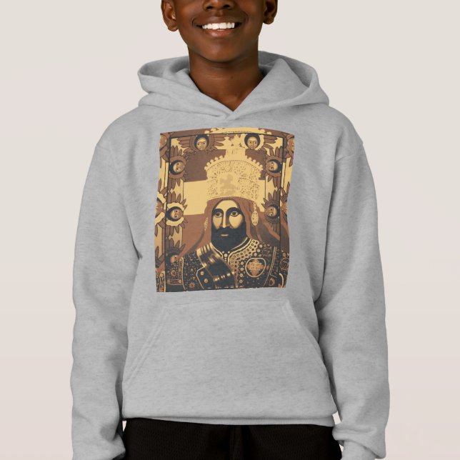 Haile Selassie Jah Rastafari Modern Art Rasta Hoodie (Front)