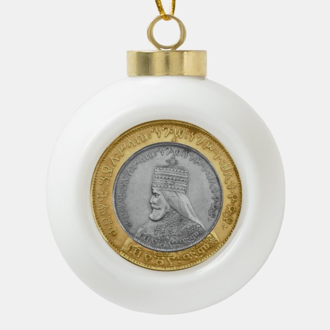 Haile Selassie Jah Rastafari Reggae Rasta Roots  Ceramic Ball Christmas Ornament (Front)