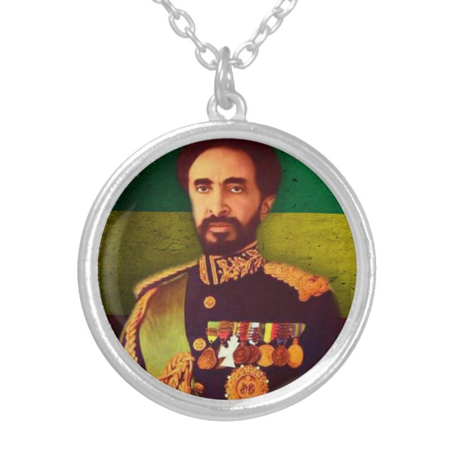 Haile Selassie Lion of Judah Jah Rastafari Reggae Silver Plated Necklace (Front)