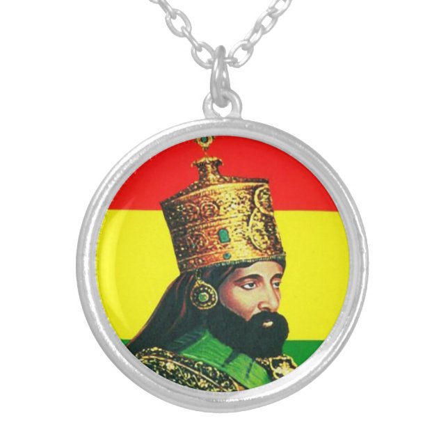 Haile Selassie Lion of Judah Jah Rastafari Reggae Silver Plated Necklace (Front)
