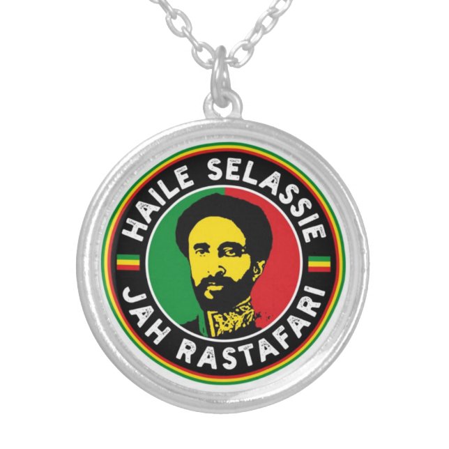 Haile Selassie Lion of Judah Jah Rastafari Roots Silver Plated Necklace (Front)
