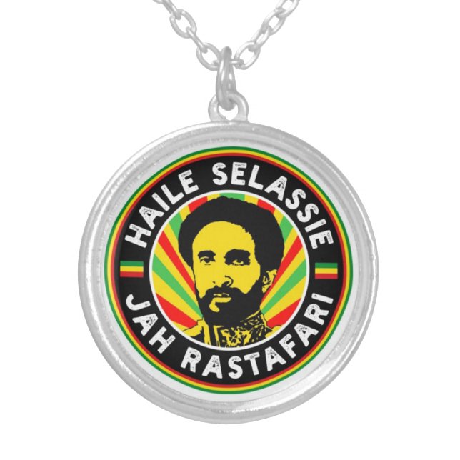 Haile Selassie Lion of Judah Jah Rastafari Roots Silver Plated Necklace (Front)