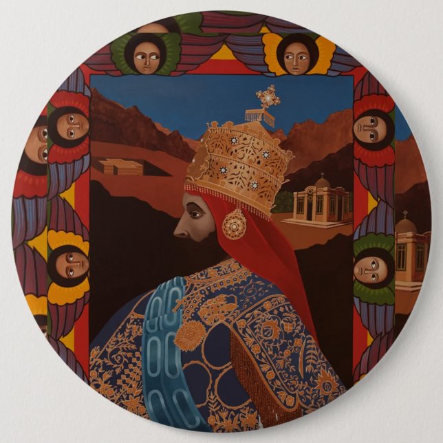 Haile Selassie Modern Art Jah Rastafari Roots Button (Front)