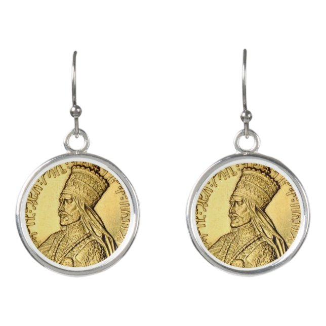 Haile Selassie Rasta Drop Earrings King of Kings (Front)