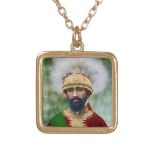 Haile Selassie Rasta Jah Rastafari Reggae Silver Gold Plated Necklace