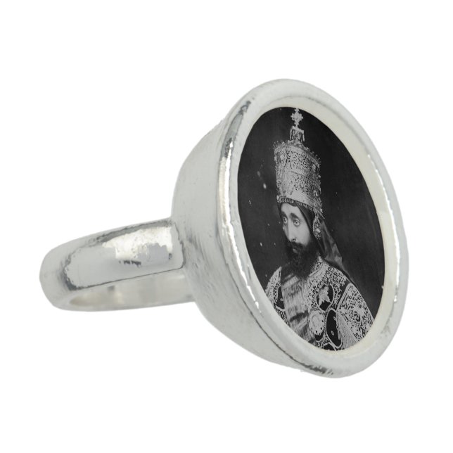 Haile Selassie Rasta Jah Rastafari Reggae Silver Ring (Side)