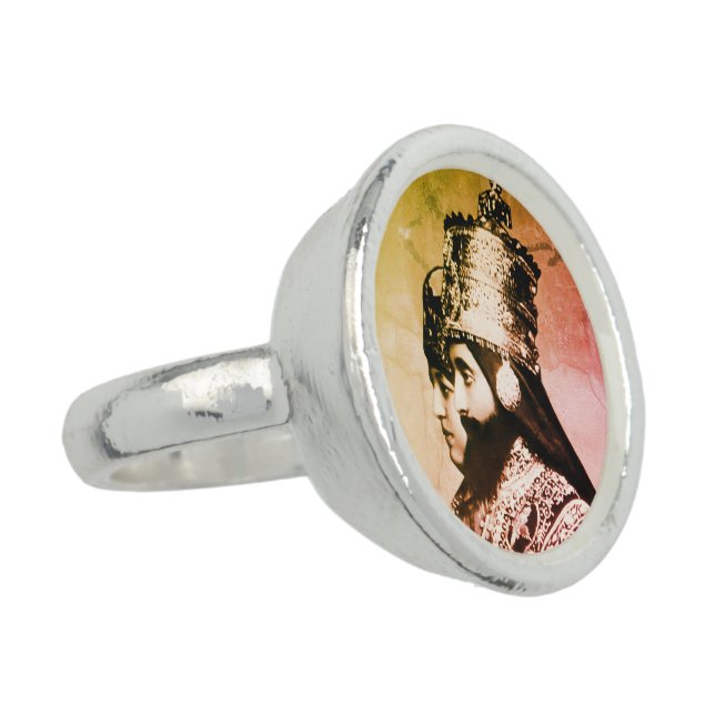 Haile Selassie Rasta Jah Rastafari Reggae Silver Ring (Side)