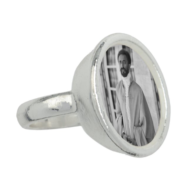 Haile Selassie Rasta Jah Rastafari Reggae Silver Ring (Side)