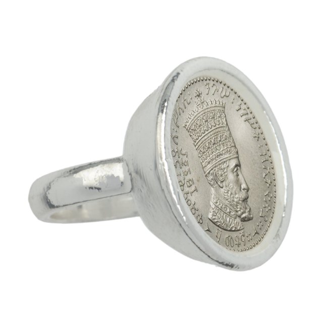 Haile Selassie Rasta Jah Rastafari Reggae Silver Ring (Side)