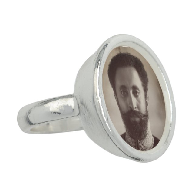 Haile Selassie - Rastafari - Messiah Silver Ring (Side)