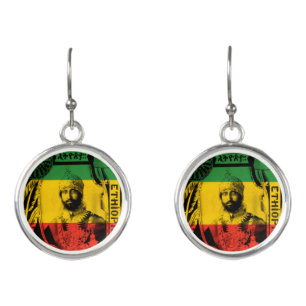 Haile Selassie Sliver plated rasta drop earrings