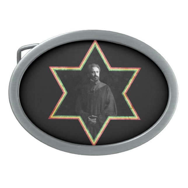 Haile Selassie Star of David Belt Buckle (Front)