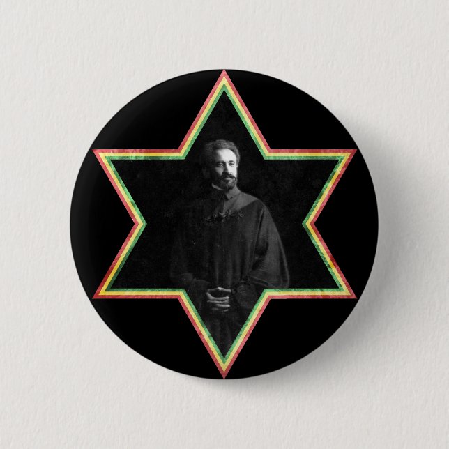 Haile Selassie Star of David Pinback Button (Front)