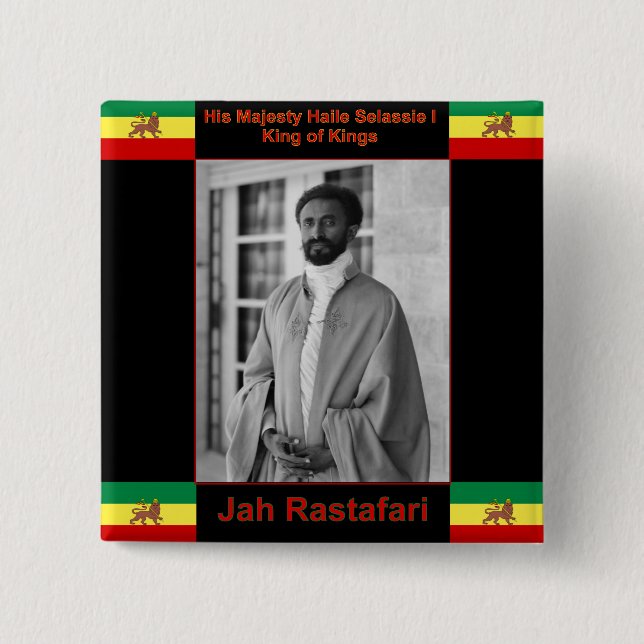 Haile Selassie the Lion of Judah, Jah Rastafari Button (Front)