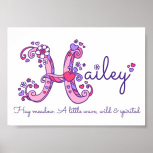 Hailey initial H doodle heart art name meaning Poster