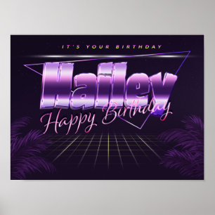 Hailey Name First Name Purple Retro Poster Birthda