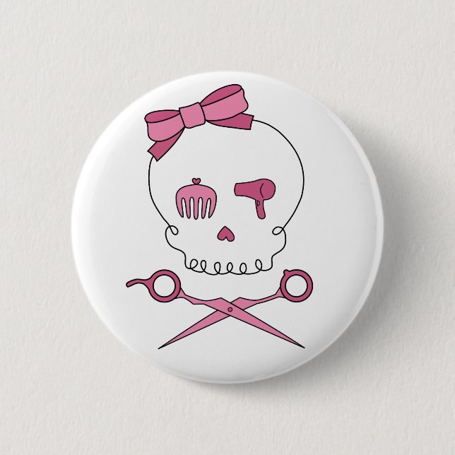 Hair Accessory Skull & Scissor Crossbones Pinback Button (Front)