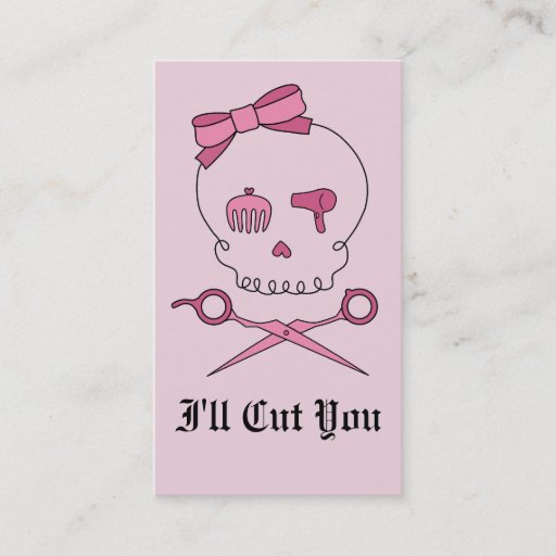 Customizable Hair Accessory Skull & Scissor Crossbones (Pink) Business Cards