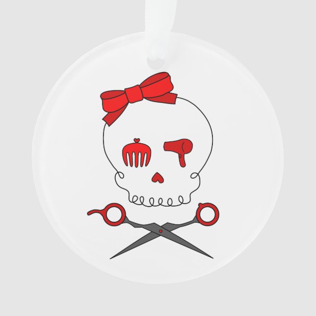 Hair Accessory Skull & Scissor Crossbones (Red) Ornament (Front)