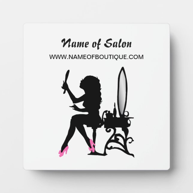 Hair and Beauty Salon Pink and Black Girly Girl Plaque (Front)