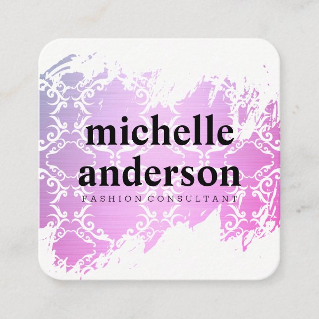 Hair and Fashion Stylist Ornate Pattern Square Business Card (Front)