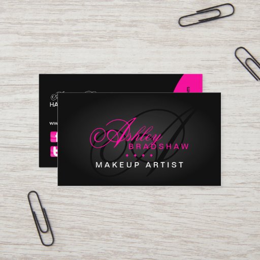 Customizable Hair and Makeup Artist Monogram Business Cards