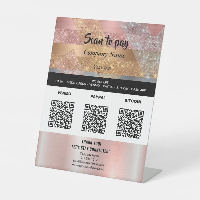 Hair and makeup QR PAYMENT Tabletop Pedestal Sign (Front)