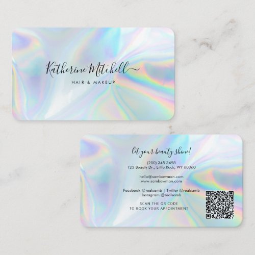 Hair and Makeup Salon QR Code Holographic Business Card