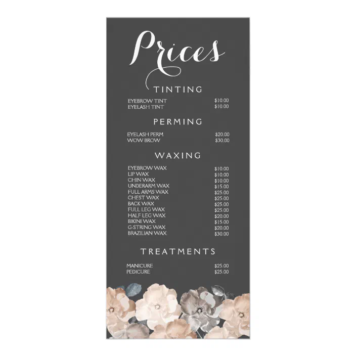 Hair Beauty Salon Beautician Menu Price List Zazzle Com