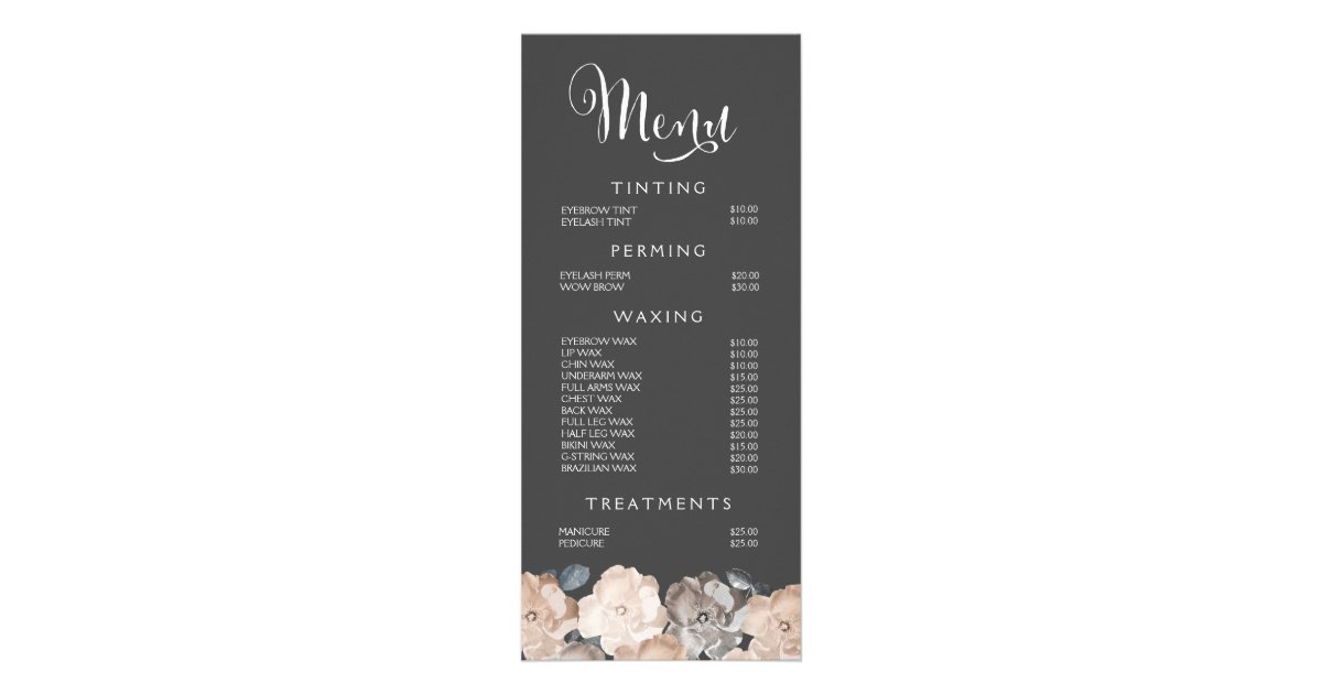 beauty salon price list