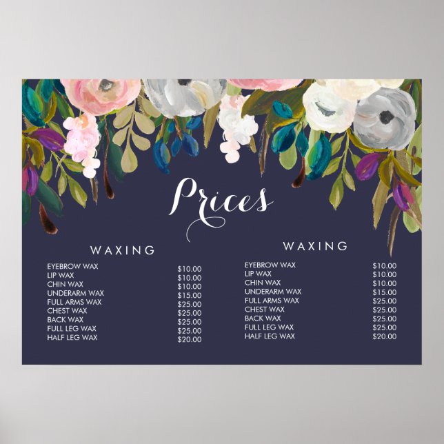 Hair Beauty Salon Beautician Menu Price Poster (Front)