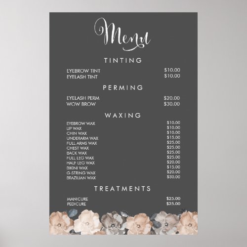 Hair Beauty Salon Beautician Menu Price Poster