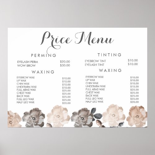 Hair Beauty Salon Beautician Menu Price Poster