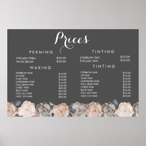 Hair Beauty Salon Beautician Menu Price Poster