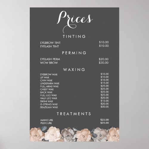 Hair Beauty Salon Beautician Menu Price Poster