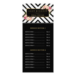 Hair Beauty Salon Gold Floral Stripes Price List Rack Card