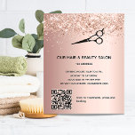 Hair beauty salon rose gold glitter price QR code Flyer<br><div class="desc">A rose gold gradient background,  with glitter sparkles and a black scissors.  On front: The text: Price list. Personalize and add your name and address. Create your own QR code by adding your url to your website or to your social media account. 
Back:  your text,  prices.</div>
