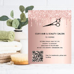 Hair beauty salon rose gold glitter price QR code  Flyer<br><div class="desc">A rose gold gradient background,  with glitter drips and a black scissors.  On front: The text: Price list. Personalize and add your name and address. Create your own QR code by adding your url to your website or to your social media account. 
Back:  your text,  prices.</div>