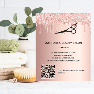 Hair beauty salon rose gold glitter price QR code Flyer