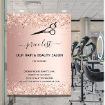 Hair beauty salon rose gold glitter pricelist flye flyer<br><div class="desc">A rose gold gradient background,  with glitter,  sparkles and a black scissors.  On front: The text: Price list. Personalize and add your name and address.
Back:  your text,  prices

To keep the swashes only delete the sample text,  leave the spaces or emoji's in front and after the text.</div>