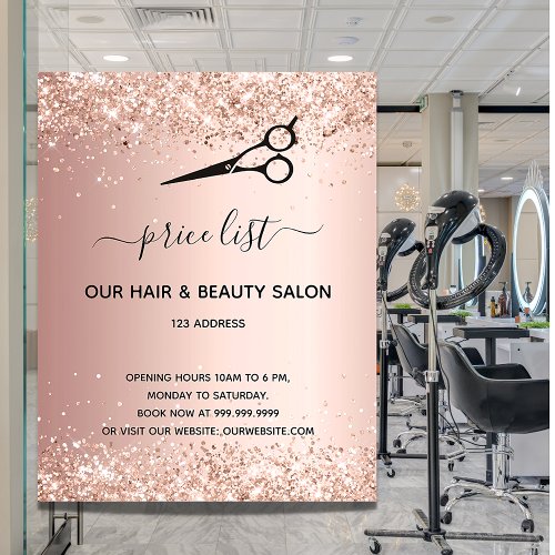 Hair beauty salon rose gold glitter pricelist flye flyer